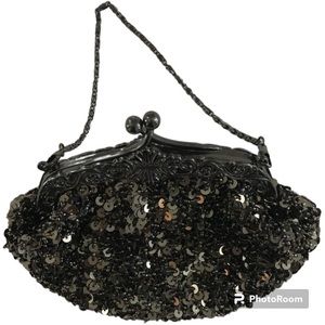 Olive green sequined evening bag with detachable chain